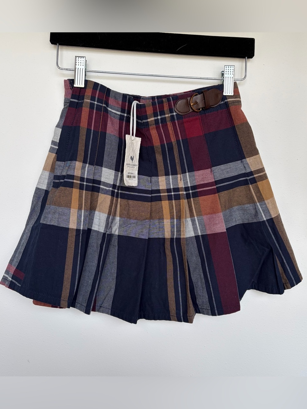 NWT Hope & Henry Adjustable Pleated Plaid Skirt Organic Cotton Girl 12 NEW